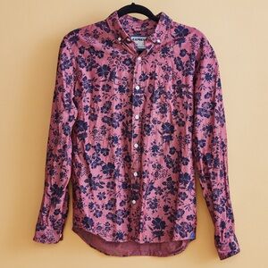 Express Long-Sleeved Button Down Slim Fit Soft Wash in Red & Navy Floral, size M